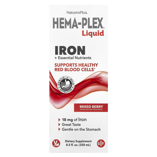 Hema-Plex® Liquid (Жидкость), Iron + Essential Nutrients, Mixed Berry, 8.5 fl oz (Жидкие унции) (250 ml) NaturesPlus