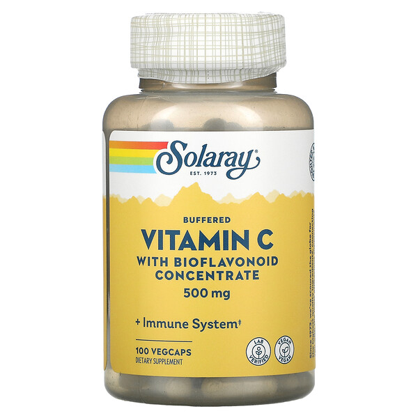 Забуференный витамин С с концентратом биофлавоноидов, 500 мг, 100 растительных капсул Solaray