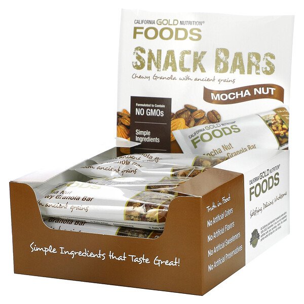 FOODS, Жевательные батончики-мюсли с орехами мокко, 12 батончиков, 1,4 унции (40 г) каждый California Gold Nutrition