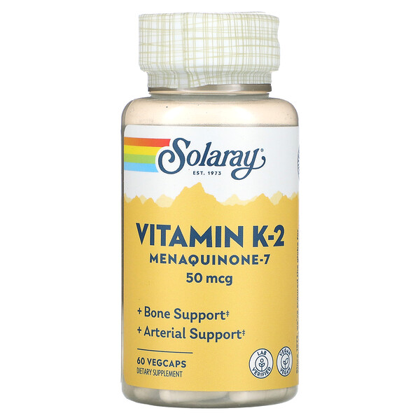 Vitamin K-2 Menaquinone-7, 50 mcg, 60 VegCaps Solaray