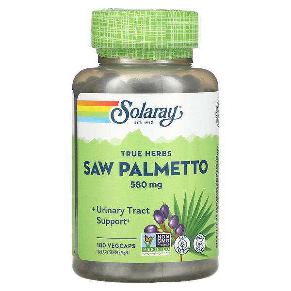 True Herbs, Saw Palmetto, 580 мг, 180 растительных капсул Solaray