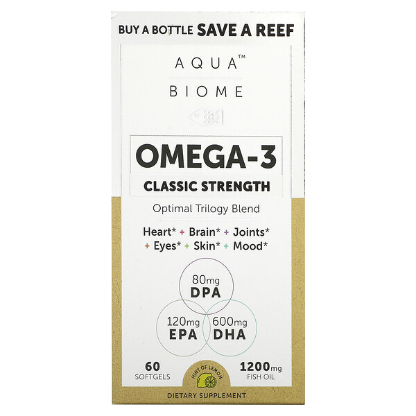 Aqua Biome, Omega-3, Классическая Сила, Лимон - 1200 мг - 60 мягких капсул - Enzymedica Enzymedica