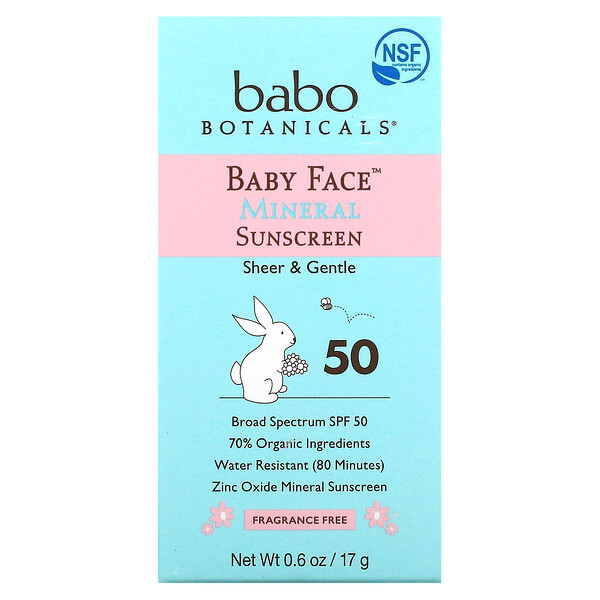 Baby Face, Минеральный солнцезащитный стик, SPF 50, 0,6 унции (17 г) Babo Botanicals