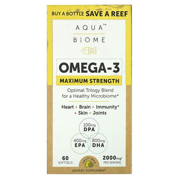 Aqua Biome, Омега-3, Максимальная сила, Лимон, 1000 мг, 60 капсул - Enzymedica Enzymedica