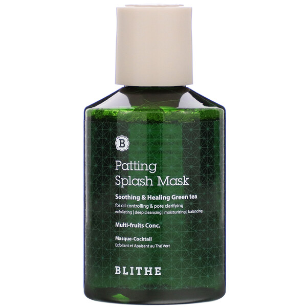 Маска Patting Splash Beauty Mask, успокаивающий и целебный зеленый чай, 5,07 жидких унций (150 мл) Blithe