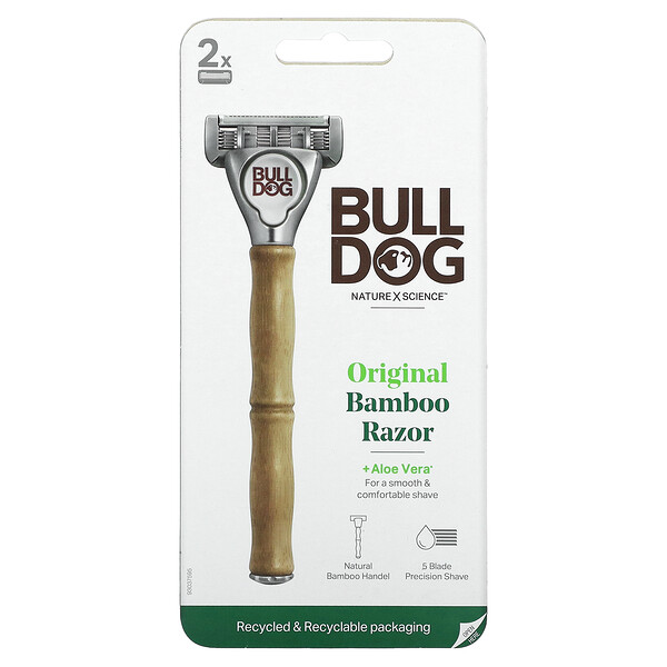 Оригинальная бамбуковая бритва, два картриджа с 5 лезвиями Bulldog Skincare For Men