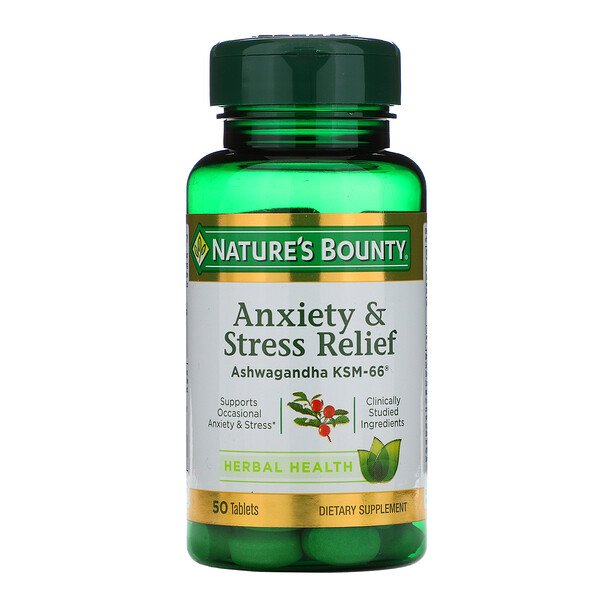 Anxiety & Stress Relief, Ashwagandha KSM-66, 50 таблеток Nature's Bounty