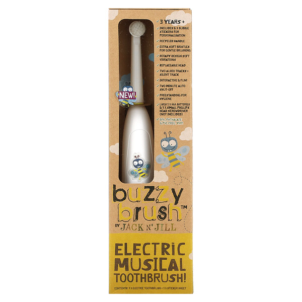 Buzzy Brush, электрическая музыкальная зубная щетка, 1 электрическая зубная щетка + 1 лист с наклейками Jack n' Jill