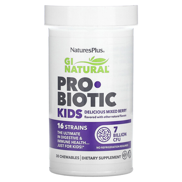 GI Natural Probiotic Kids, Вкусный ягодный вкус, 7 миллиардов КОЕ, 30 жевательных таблеток NaturesPlus