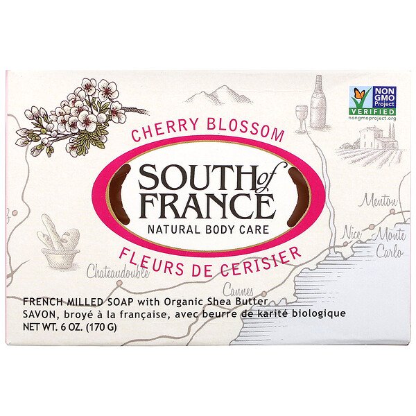 Мыло French Milled Bar Soap с органическим маслом ши, цветком вишни, 6 унций (170 г) South of France