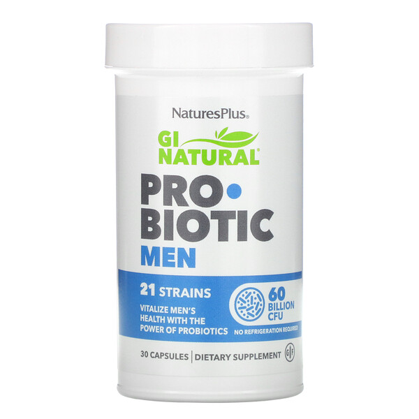 GI Natural, Пробиотик для мужчин - 60 миллиардов КОЕ - 30 капсул - NaturesPlus NaturesPlus