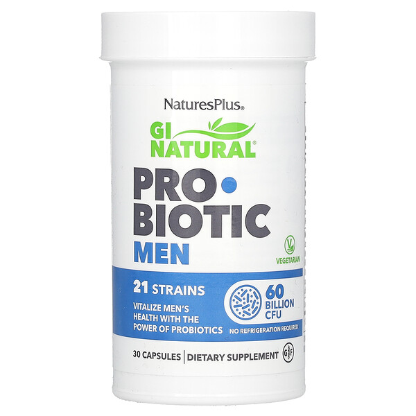 GI Natural, Пробиотик для мужчин - 60 миллиардов КОЕ - 30 капсул - NaturesPlus NaturesPlus
