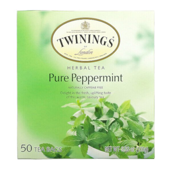 Herbal Tea, Чистая перечная мята, без кофеина, 50 чайных пакетиков, 3,53 унции (100 г) Twinings