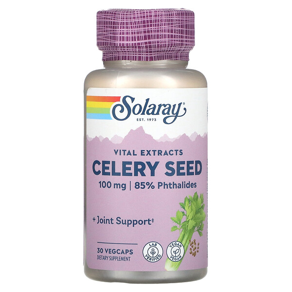 Экстракт семян сельдерея, 100 мг, 30 растительных капсул Solaray