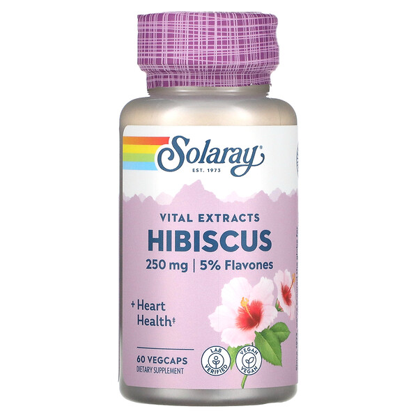 Экстракт цветов гибискуса, 250 мг, 60 растительных капсул Solaray