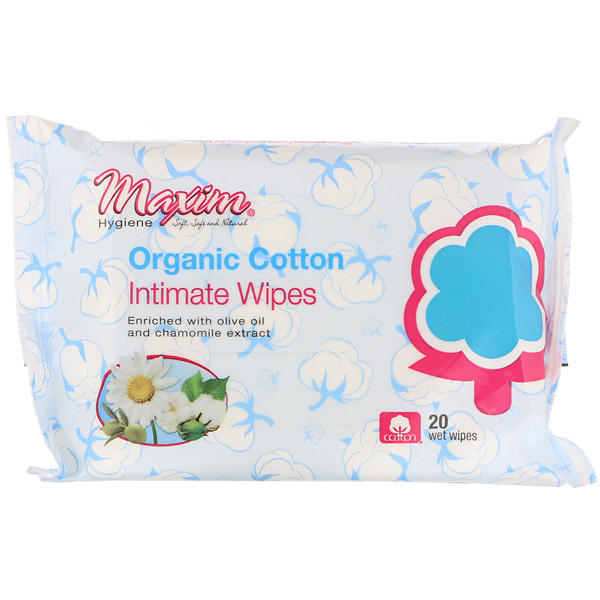 Салфетки для интимной гигиены из органического хлопка, 20 влажных салфеток Maxim Hygiene Products