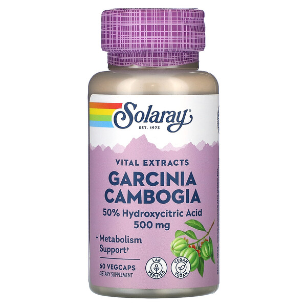 Экстракт плодов гарцинии камбоджийской, 500 мг, 60 растительных капсул Solaray