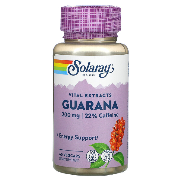 Гуарана, 200 мг, 60 растительных капсул Solaray