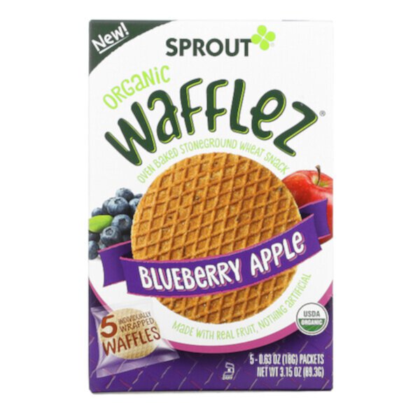 Wafflez, Blueberry Apple, 5 пакетиков, 0,63 унции (18 г) Sprout Organic