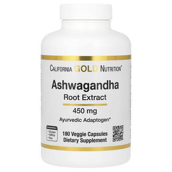 Ashwagandha - 450 мг - 180 растительных капсул - California Gold Nutrition California Gold Nutrition