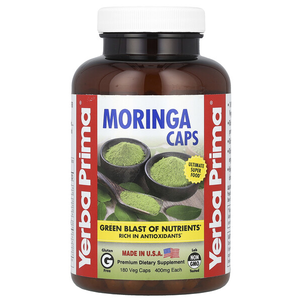 Moringa Caps, 400 mg, 180 Veg Caps (Вегетарианские капсулы) Yerba Prima