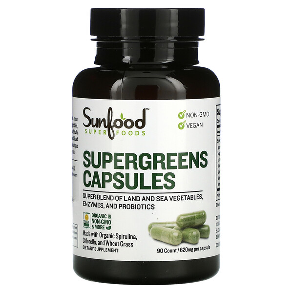 Капсулы Supergreens, 155 мг, 90 капсул Sunfood