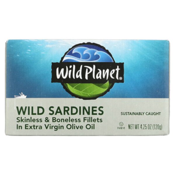 Филе диких сардин без кожи и костей в оливковом масле первого отжима, 4,25 унции (120 г) Wild Planet