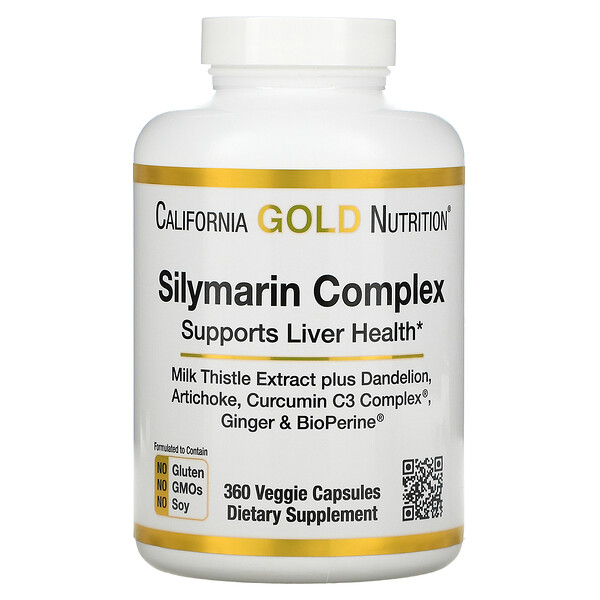 Silymarin Complex, Здоровье печени, расторопша, куркумин, артишок, одуванчик, имбирь, черный перец, 360 растительных капсул California Gold Nutrition