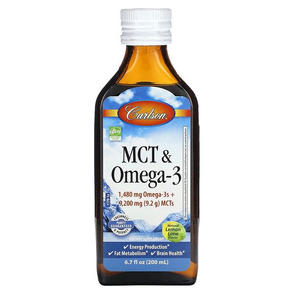MCT & Omega-3, Натуральный лимонный лайм, 6,7 жидких унций (200 мл) Carlson