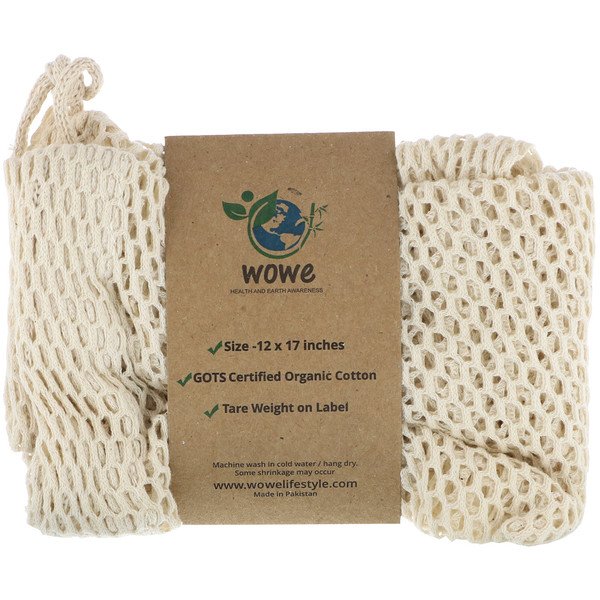Сертифицированная сетчатая сумка из органического хлопка, 1 сумка, 12 x 17 дюймов Wowe