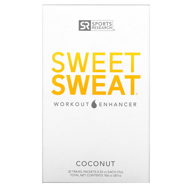 Sweet Sweat Workout Enhancer, Кокос, 20 дорожных пакетиков по 0,53 унции (15 г) каждый Sports Research