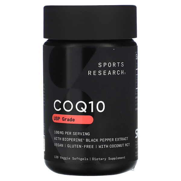CoQ10 с BioPerine, 100 мг - 120 вегетарианских софтгелей - Sports Research Sports Research
