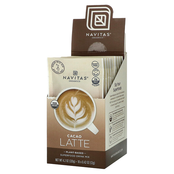 Latte Superfood Drink Mix, какао, 10 пакетиков по 0,31 унции (9 г) каждый Navitas Organics