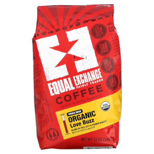 Органический кофе, Love Buzz, цельные зерна, французская обжарка, 12 унций (340 г) Equal Exchange