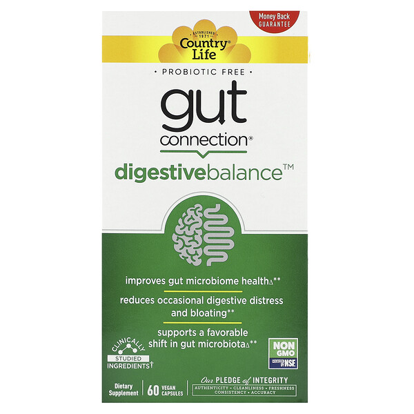 Gut Connection, Пищеварительный баланс, 60 веганских капсул Country Life