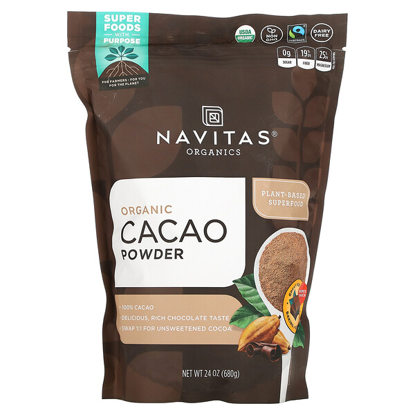 Органический какао-порошок, 24 унции (680 г) Navitas Organics