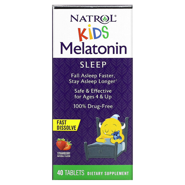 Kids, Мелатонин, для детей от 4 лет и старше, клубника, 40 таблеток Natrol