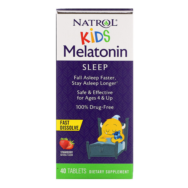 Kids, Мелатонин, для детей от 4 лет и старше, клубника, 40 таблеток Natrol