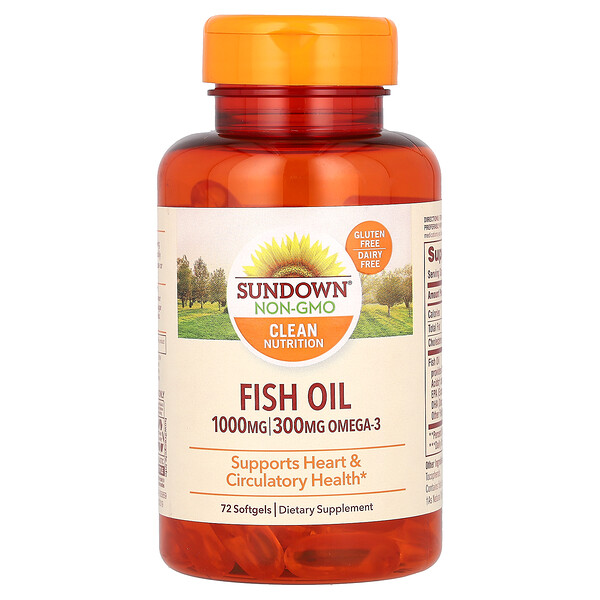 Рыбий жир, 1000 мг, 72 мягких капсулы Sundown Naturals