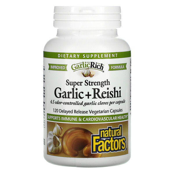 GarlicRich, Суперсильный чеснок + рейши, 120 вегетарианских капсул с отсроченным высвобождением Natural Factors