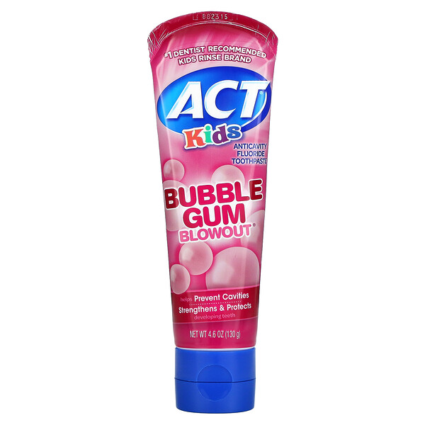 Kids, Зубная паста с фтором Anticavity, жевательная резинка, 4,6 унции (130 г) Act