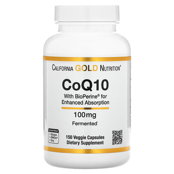 CoQ10 USP с биоперином, 100 мг, 150 растительных капсул California Gold Nutrition