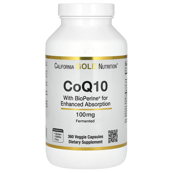 CoQ10 USP с биоперином, 100 мг, 360 растительных капсул California Gold Nutrition
