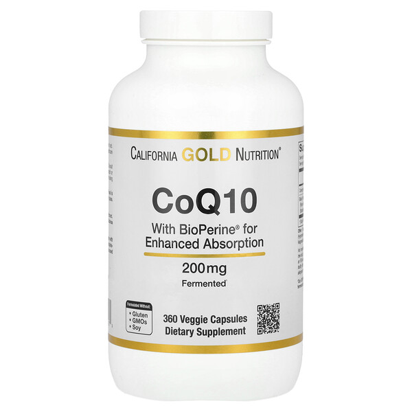 CoQ10 USP with Bioperine®, 200 mg, 360 Veggie Capsules (Капсулы на растительной основе) California Gold Nutrition