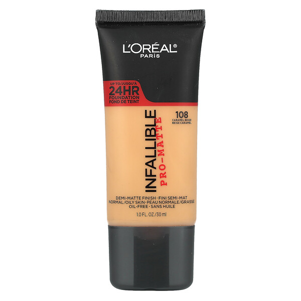 Infallible, Тональная основа Pro-Matte, для нормальной/жирной кожи, оттенок 108 Caramel Beige, 1 жидкая унция (30 мл) L'oreal