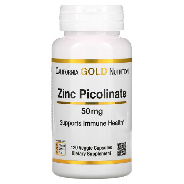 Пиколинат цинка, 50 мг, 120 растительных капсул California Gold Nutrition