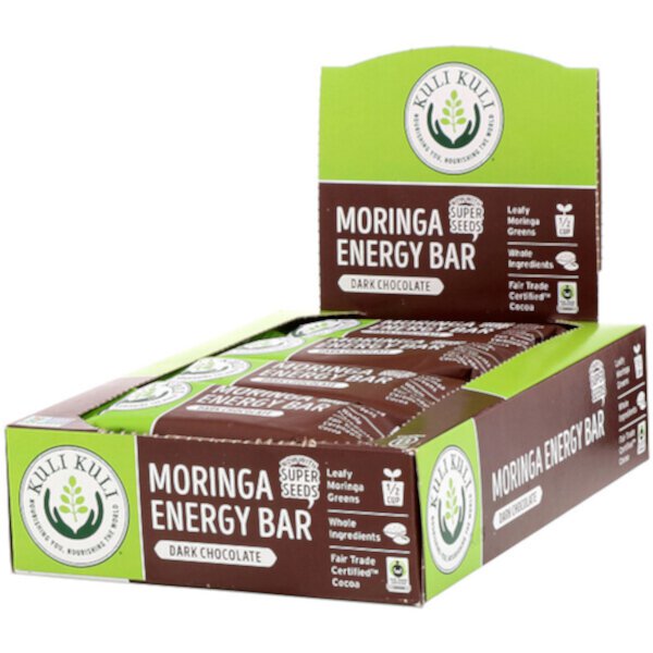 Энергетический батончик Moringa, темный шоколад, 12 батончиков по 1,6 унции (45 г) каждый Kuli Kuli