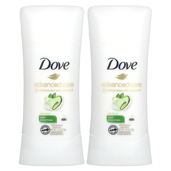 Advanced Care, Дезодорант-антиперспирант, свежесть, 2 упаковки, 2,6 унции (74 г) каждая Dove