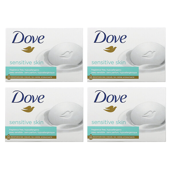 Мыло Beauty Bar, для чувствительной кожи, без запаха, 4 куска, 3,75 унции (106 г) каждый Dove
