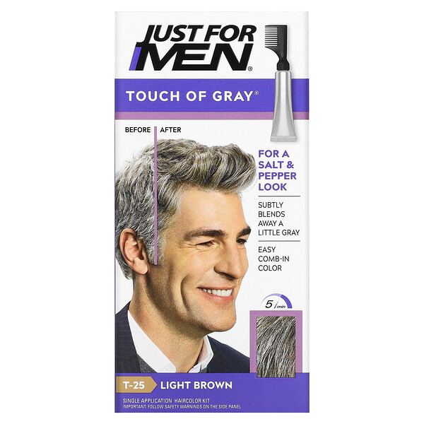 Touch of Grey, Расчесываемая краска для волос, светло-коричневый T-25, 1,4 унции (40 г) Just for Men